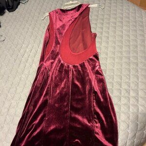 Red velvet like dress with racerback asymmetrical back cut out